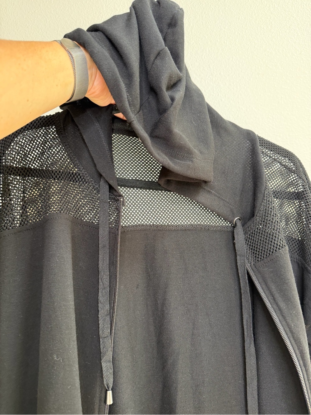 Neiman Marcus Black Mesh Panel Hoodie